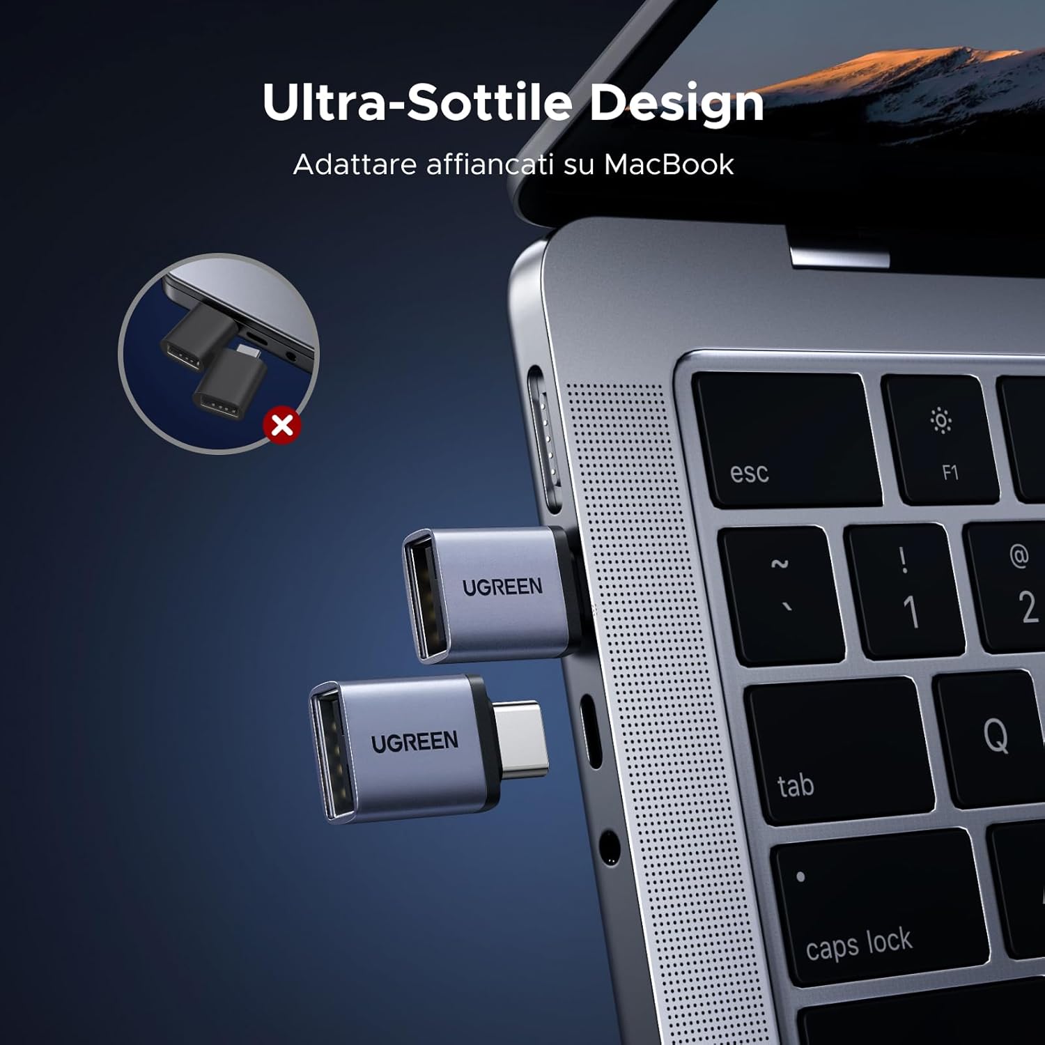 Detalle 2 de UGREEN Adattatore USB-C a USB-A 3.2 10 Gbps (4 pezzi) OTG maschio-femmina