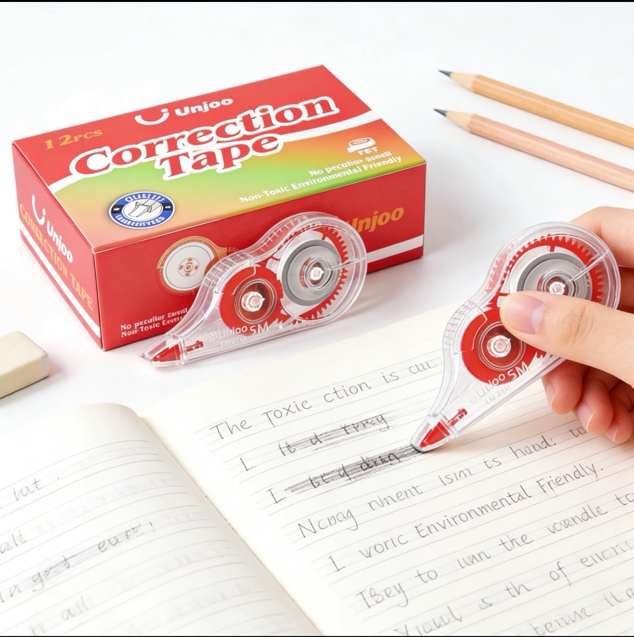 Detalle 1 de Unjoo Correction Tape, 12-Pack with Red Applicators and 5 m Tape