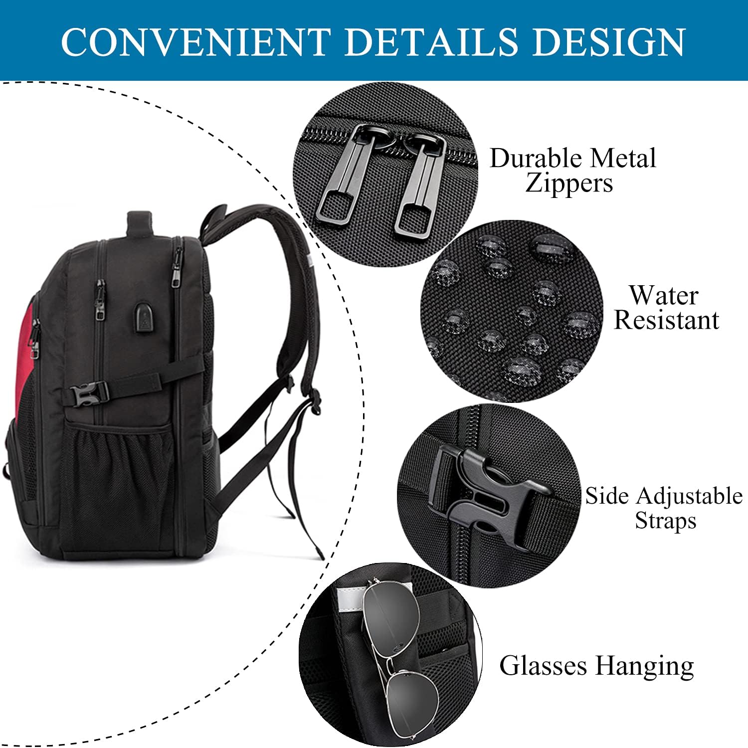 Thumbnail 4 de Extra Large 50L Travel Laptop Backpack with USB Charging Port & Anti-Theft Pocket (Fits up to 17 Inch) - Red