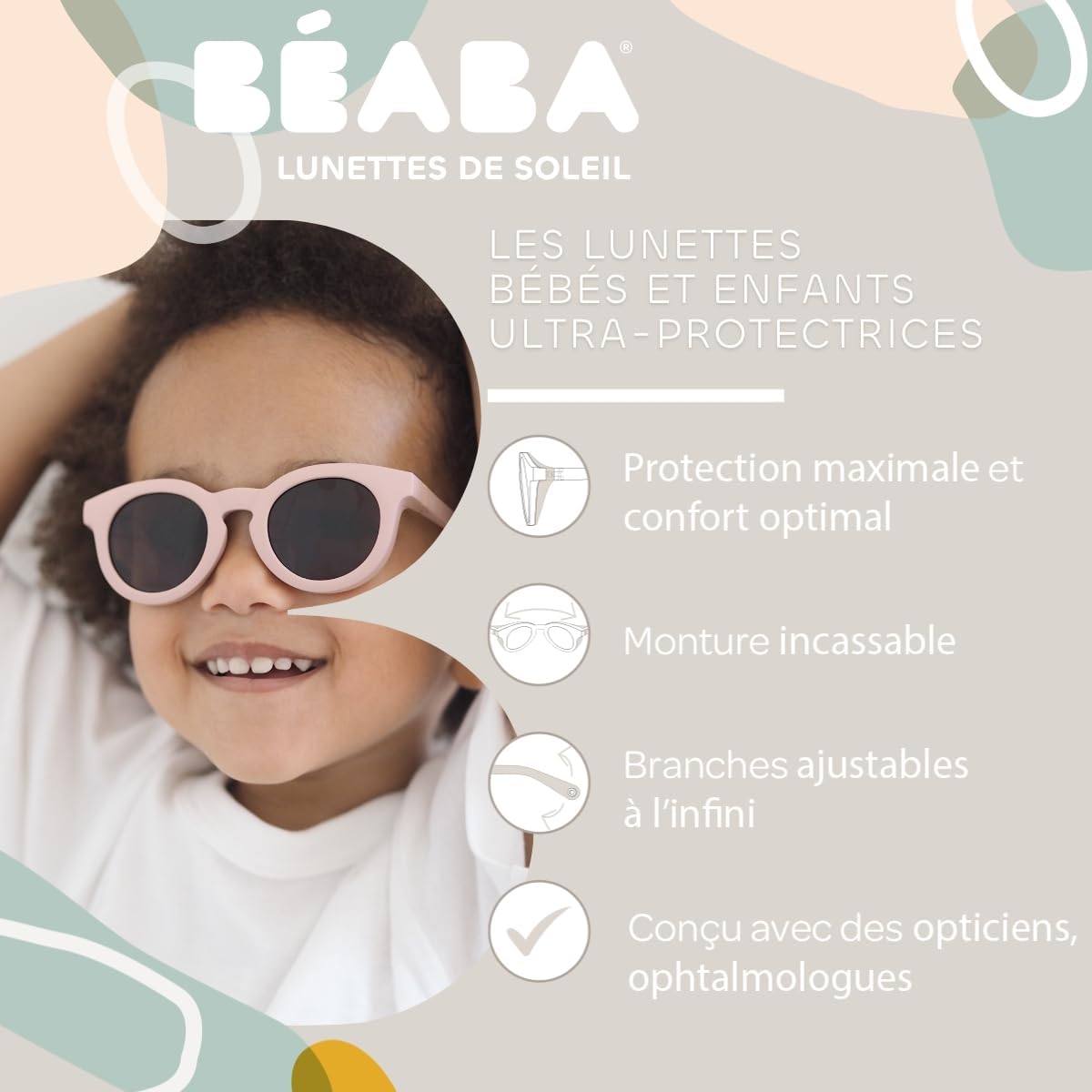 Detalle de Béaba RETRO Happy Dusty Rose Lunettes enfant 2‑4 ans 😎