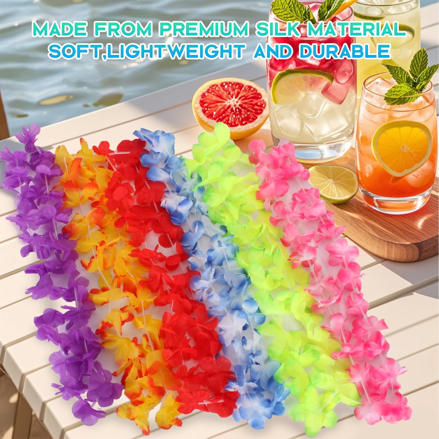 Detalle de Amicably 50 Pieces Hawaiian Leis Party Decorations – 50 Styles Flower Garlands Bulk