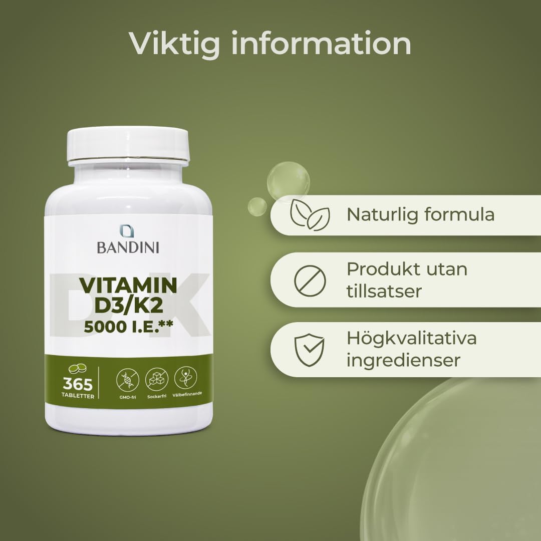 Detalle 2 de BANDINI Vitamin D3 + K2, 365 tabletter med 125 µg D3 och 100 µg K2
