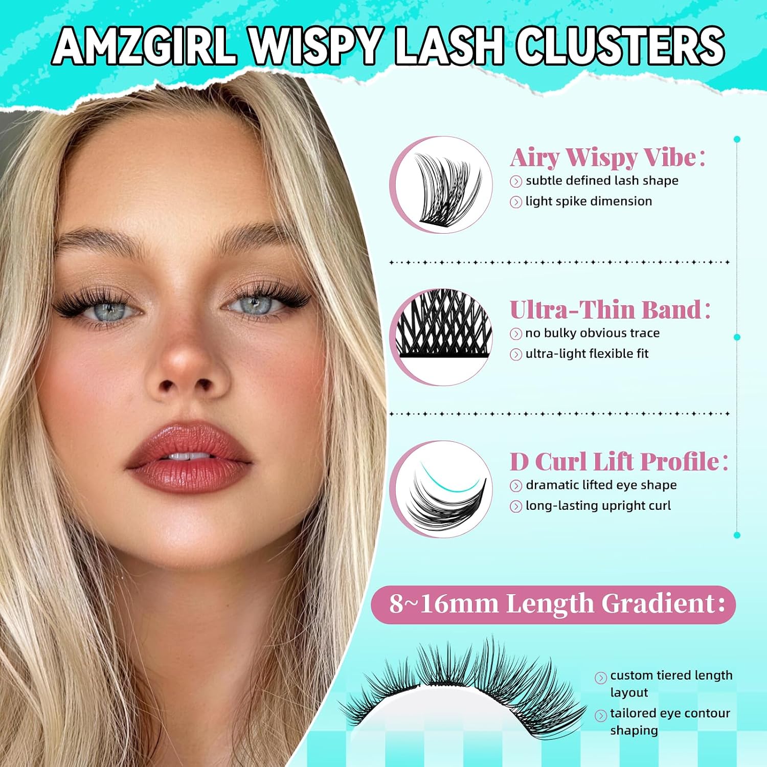 Thumbnail 1 de AMZGIRL LASH Midnight Wispy Lash Clusters Kit (D Curl-Mix 8-16mm) – 144 DIY Clusters + Bond & Seal, Remover & Applicator