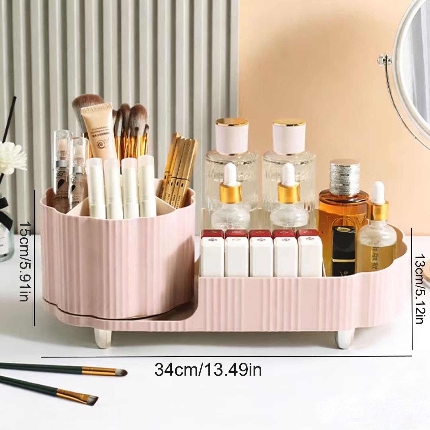 Detalle de Lepat Makeup Organiser: 360° Rotating 2‑in‑1 Cosmetic and Skincare Storage