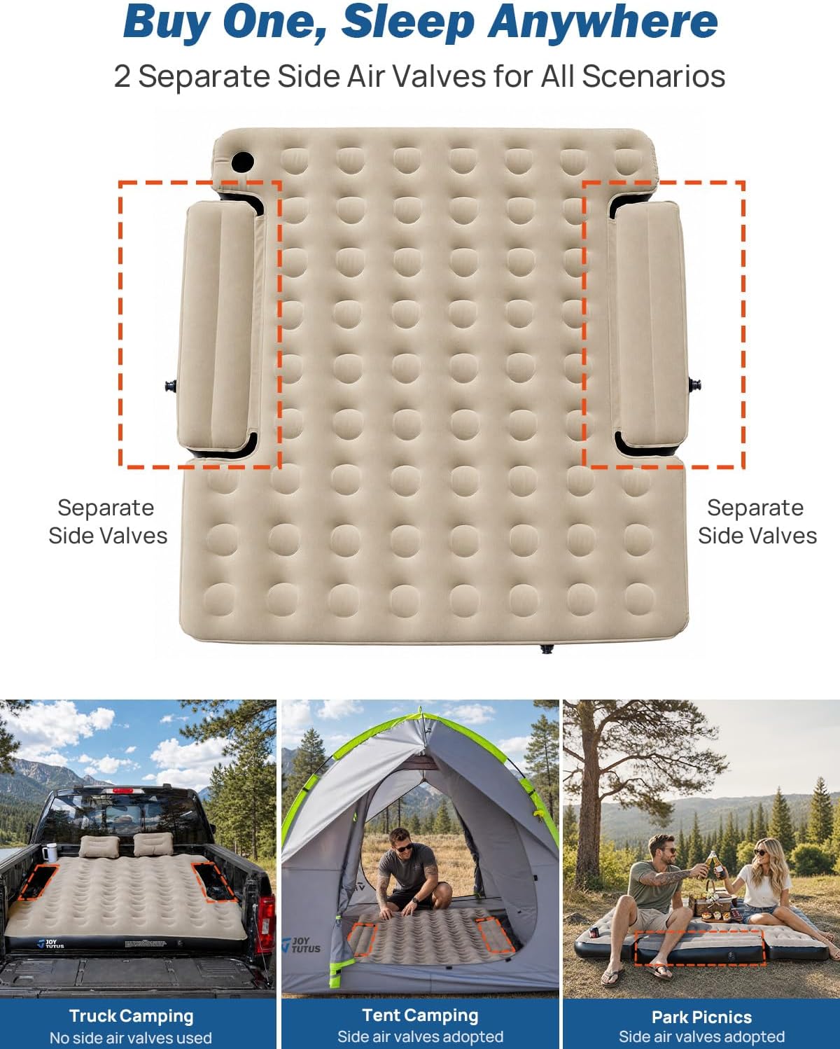 Thumbnail 4 de JOYTUTUS Truck Bed Mattress for 5.5-5.8Ft - Full Size Inflatable Mattress with Cup Holder and Cavity Design