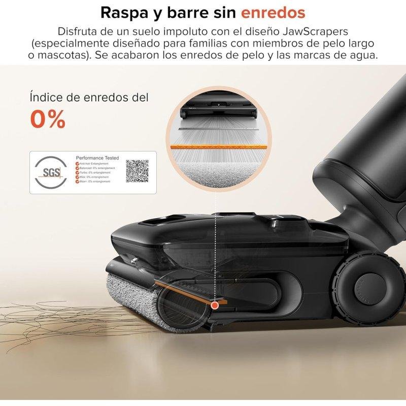 Detalle de Roborock F25 Ace Pro: aspirador con fregado, 60 minutos de autonomía y rodillo anti-enredos