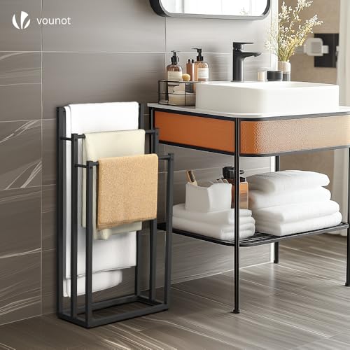 Detalle de VOUNOT Porta Asciugamani Bagno da Terra con 3 Bracci, Nero, 45x22x86 cm