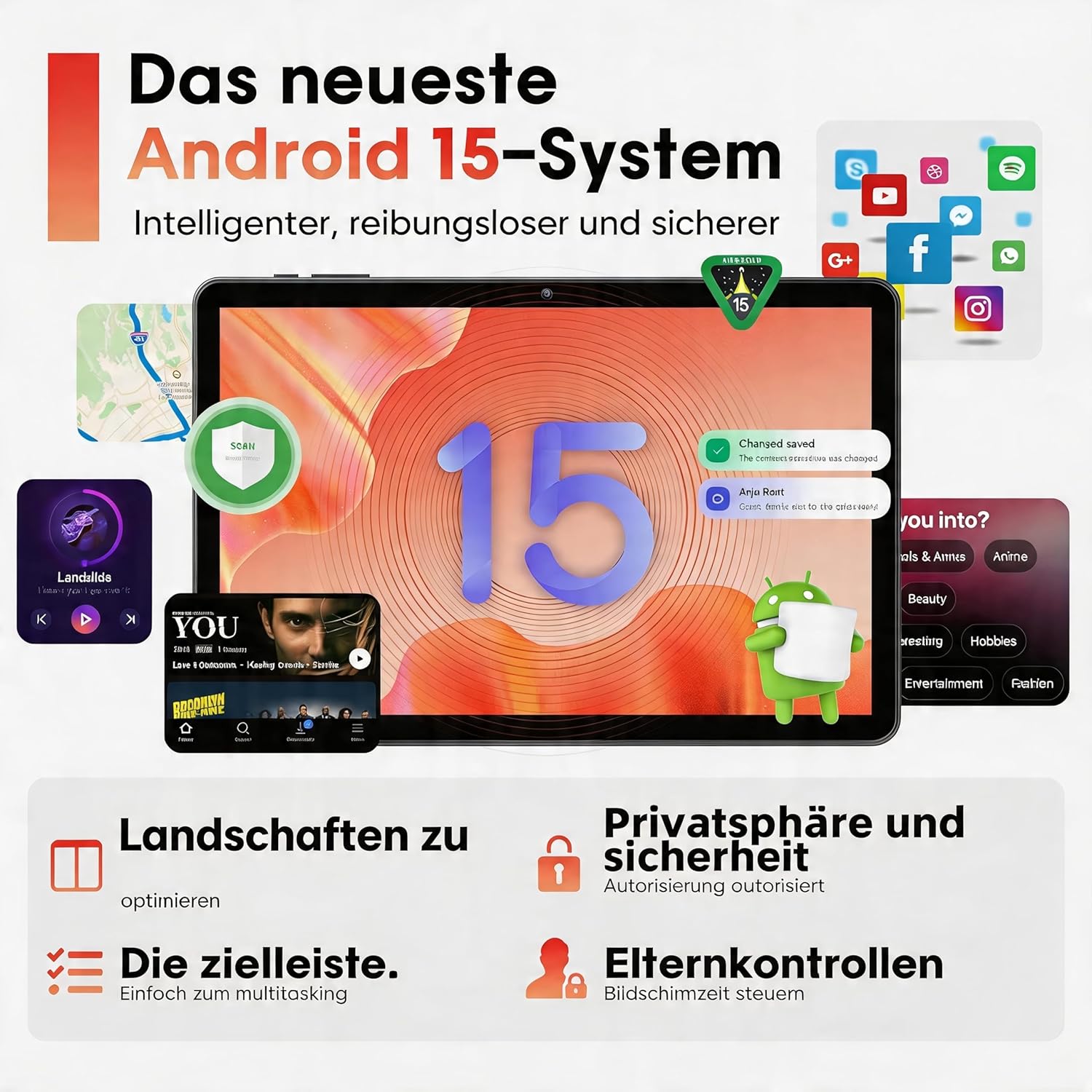 Thumbnail 4 de Raemond Android-Tablet 2026 – 10,1 Zoll, Tastatur, Stylus, Maus & Hülle, Widevine L1, Octa-Core