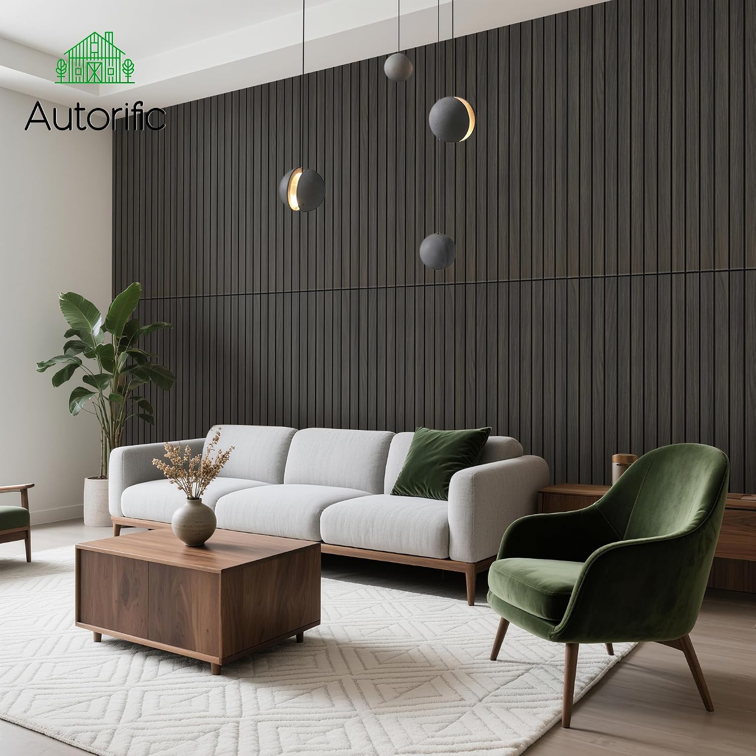 Detalle de AUTORIFIC Rustic Walnut Acoustic Panels, 10-Pack, 47.2 x 23.6 in