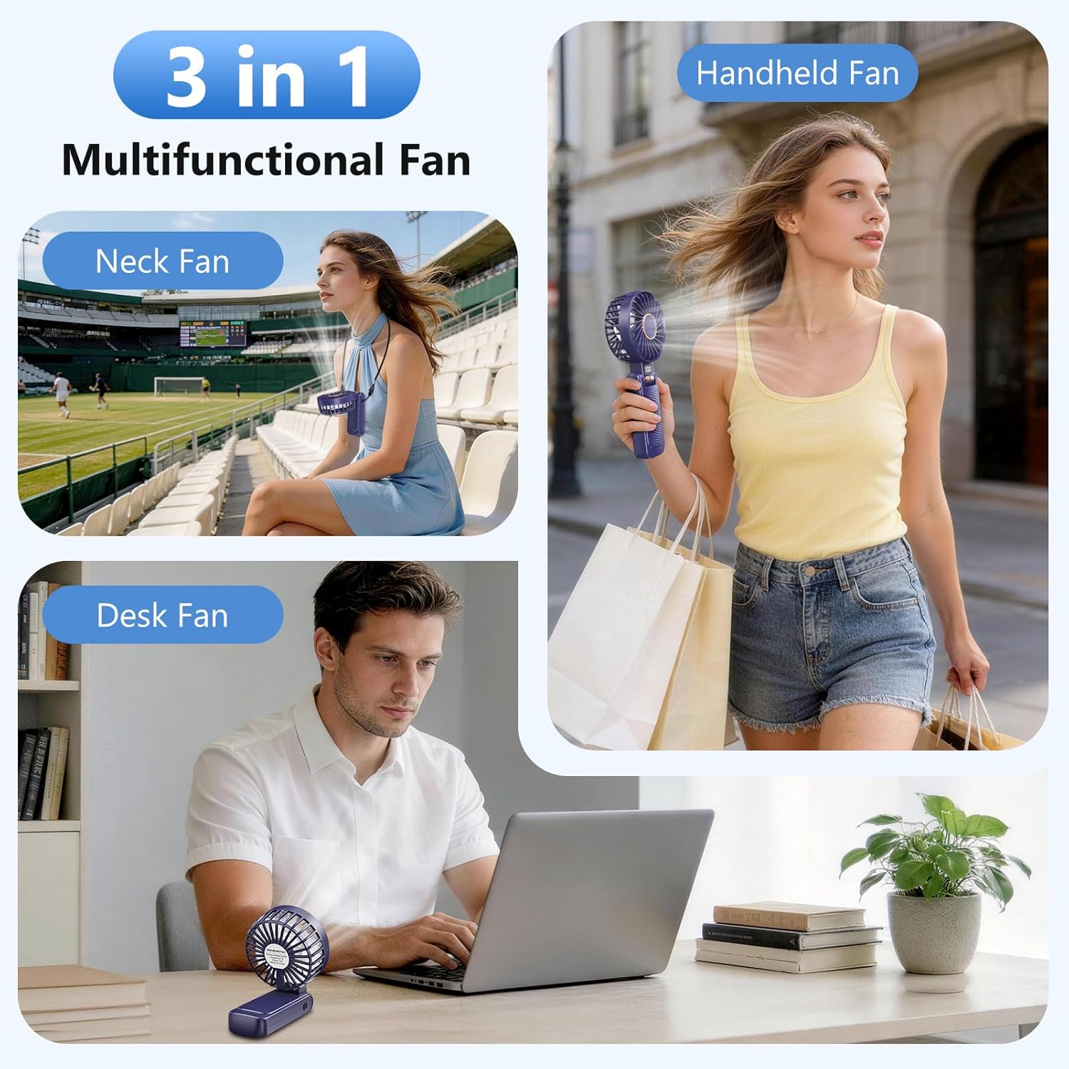 Thumbnail 1 de Mini Ventilatore Portatile 3-in-1: 5 Velocità, USB-C e Display LED per Uso Quotidiano