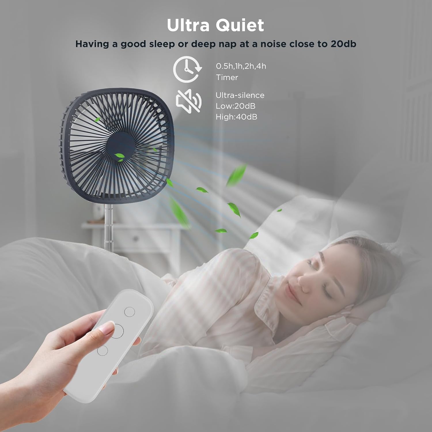 Detalle de Magesh 3-in-1 Oscillating Pedestal Fan with Remote, 120° Rotation, 7200mAh Rechargeable Battery, Telescopic & Silent Timer – Dark Blue