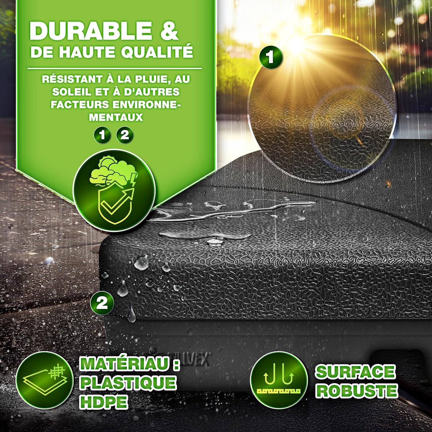 Thumbnail 3 de Pied de parasol déporté tillvex – 4 dalles carrées lestables 60 L ou 80 kg, avec connecteur métallique (noir)