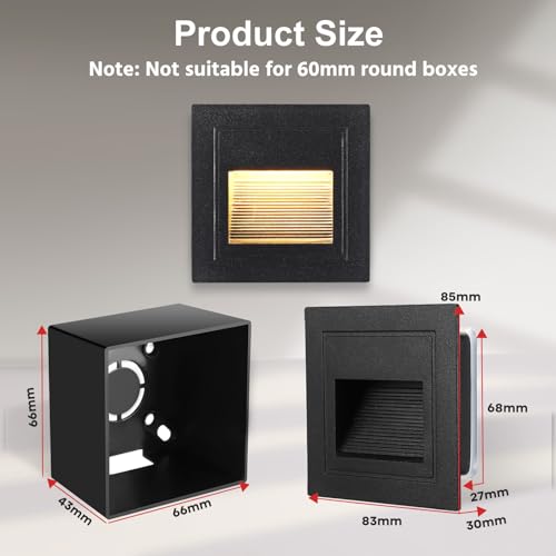 Detalle de VivaLet 8 Piezas Luz LED Escaleras 3W 300LM 230V IP65 - Caja Empotrada 68mm, Cuadrado Negro