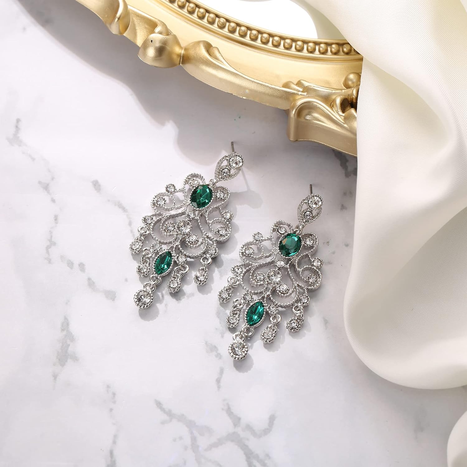 Detalle de Clearine Femme Vintage Style Autrichien Victorian Cristal Goutte Filigrane – Boucles d’oreilles percées