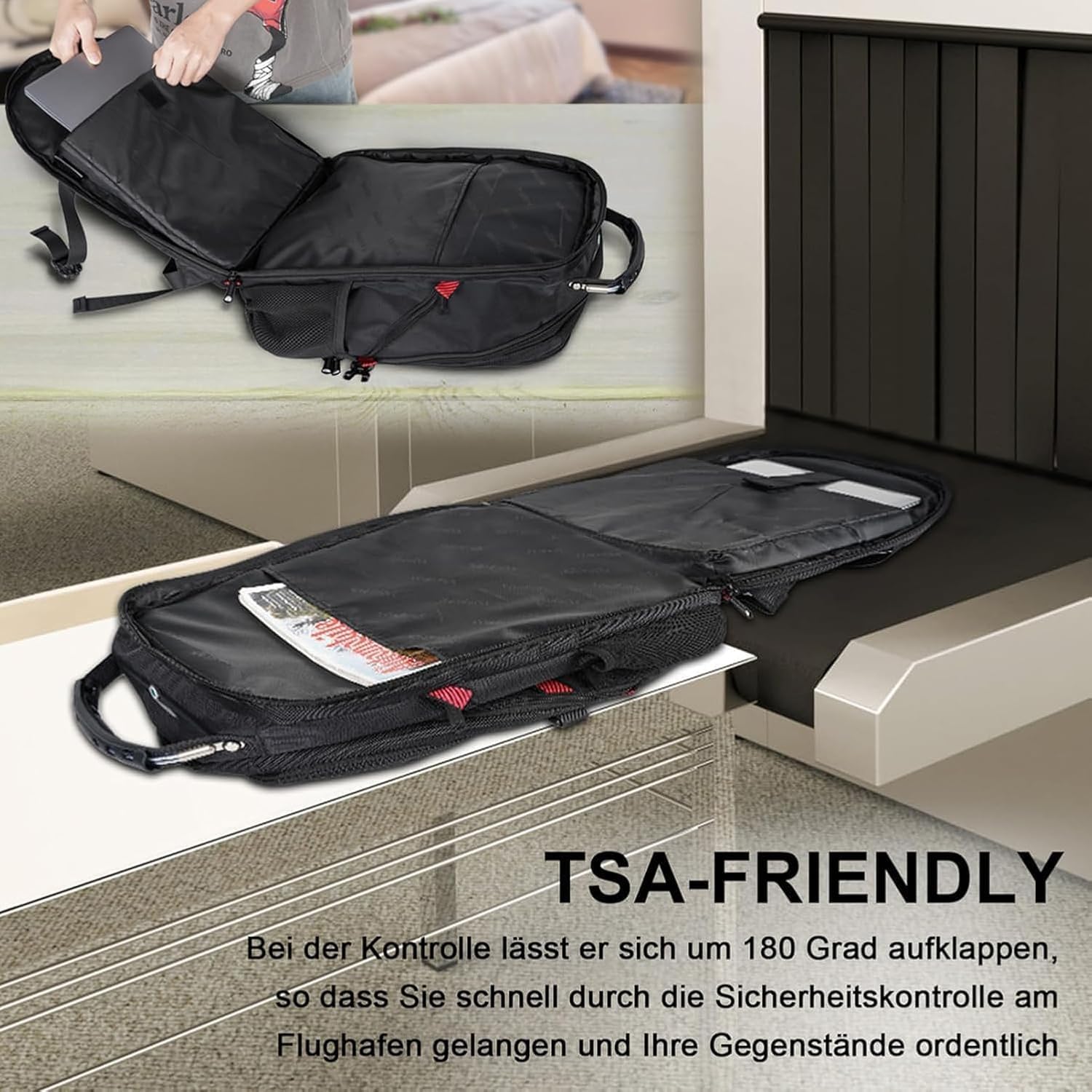 Detalle de MATEIN grote laptop- en reisrugzak, 50 liter, TSA-compatibel en waterbestendig