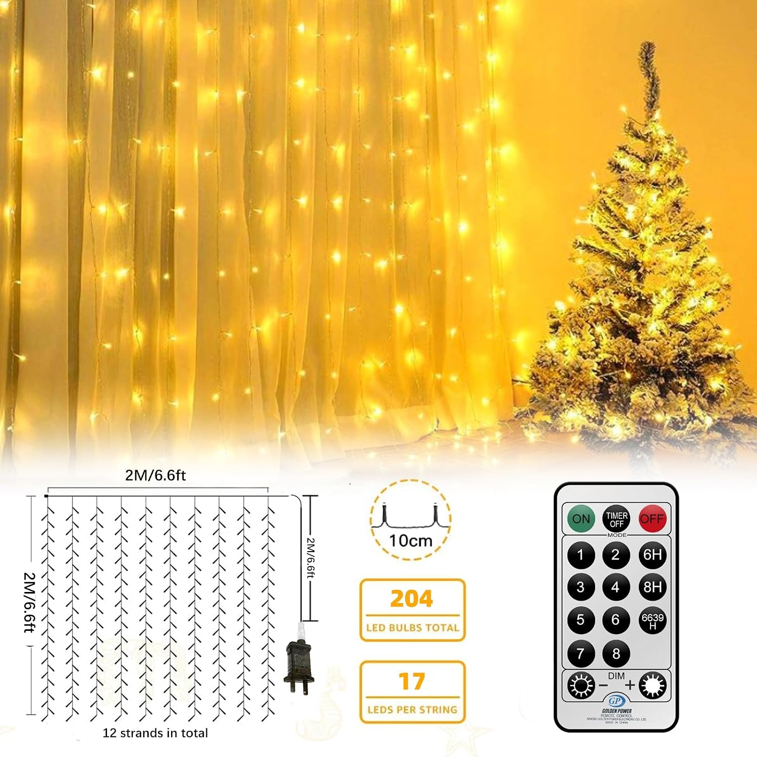 Detalle 2 de CORST 2m x 2m curtain lights (204 LEDs) plug-in with remote timer and linkable design