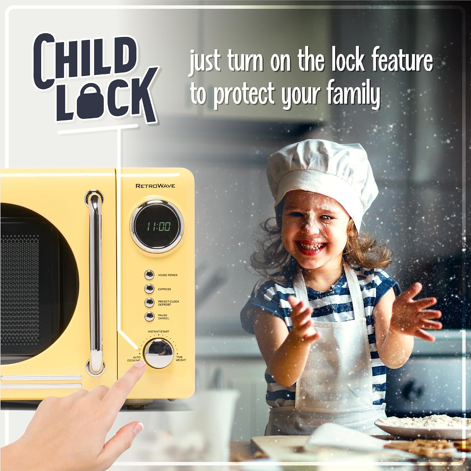 Detalle de Nostalgia Retro Compact Countertop Microwave Oven (0.7 Cu. Ft, 700W) in Yellow