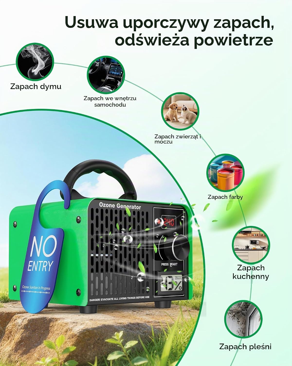 Detalle de LUXVANO FL-10H generator ozonu 168 000 mg/h, timer 240 min, wyświetlacz LED