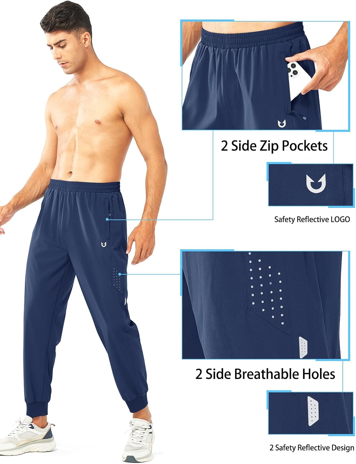 Detalle de NORTHYARD Men's Athletic Running Pants: Lightweight, Quick-Dry Joggers with Zipper Pockets