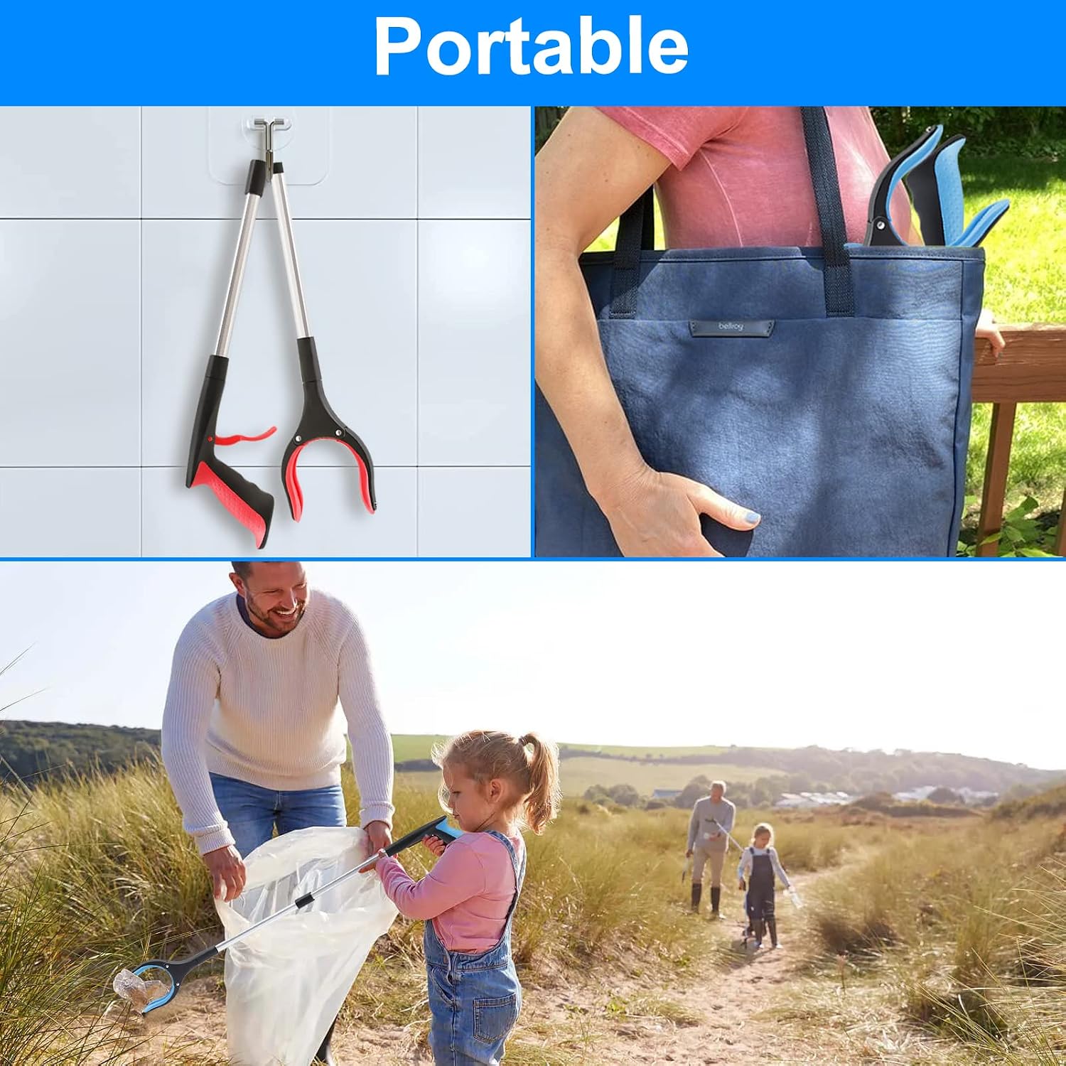 Detalle 2 de OITUGG 2-Pack 83cm Litter Picker Set with Magnetic Tip and 360° Head – Reach Further, Grab Safely