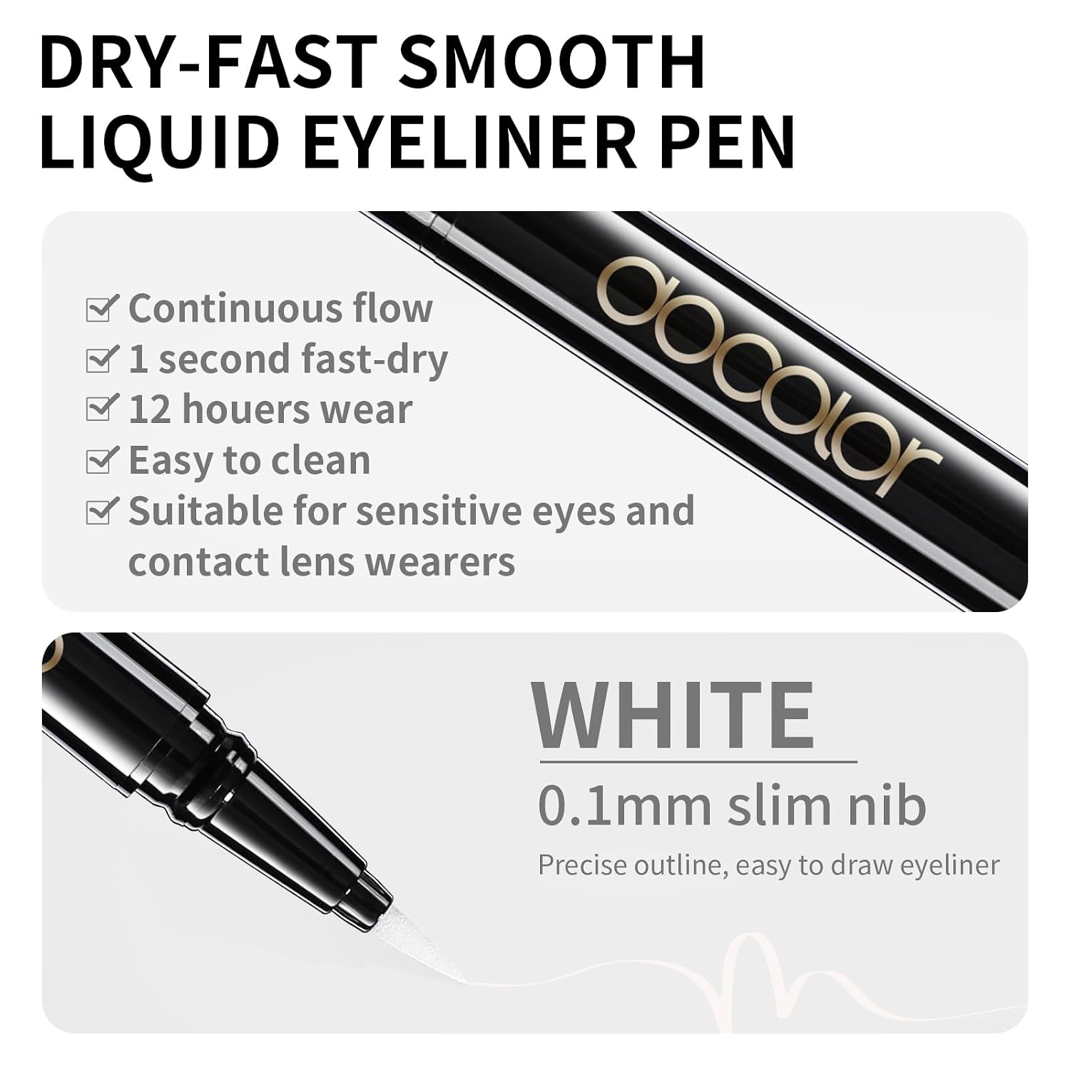 Detalle de docolor Waterproof Eyeliner Pen, White Liquid Liner with Ultra-Fine Tip