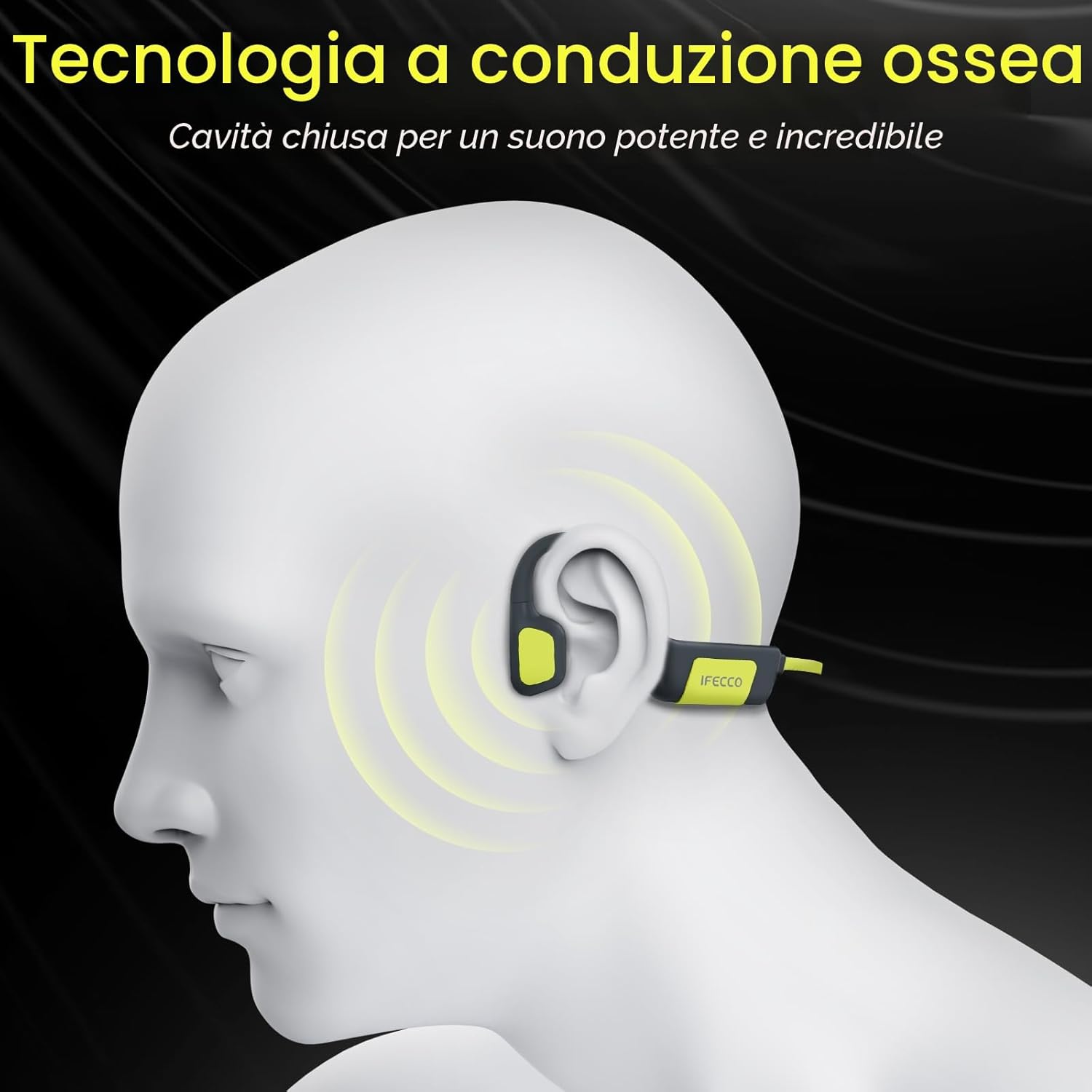 Detalle 2 de IFECCO Cuffie Conduzione Ossea per Nuoto IP68 con Bluetooth 5.4 e lettore MP3 da 32 GB