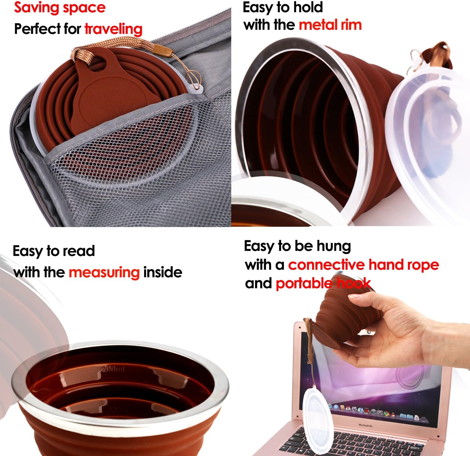 Detalle 1 de ME.FAN MF-SCTC Collapsible Travel Cup Set, 4-Pack, 270 ml, Graduated