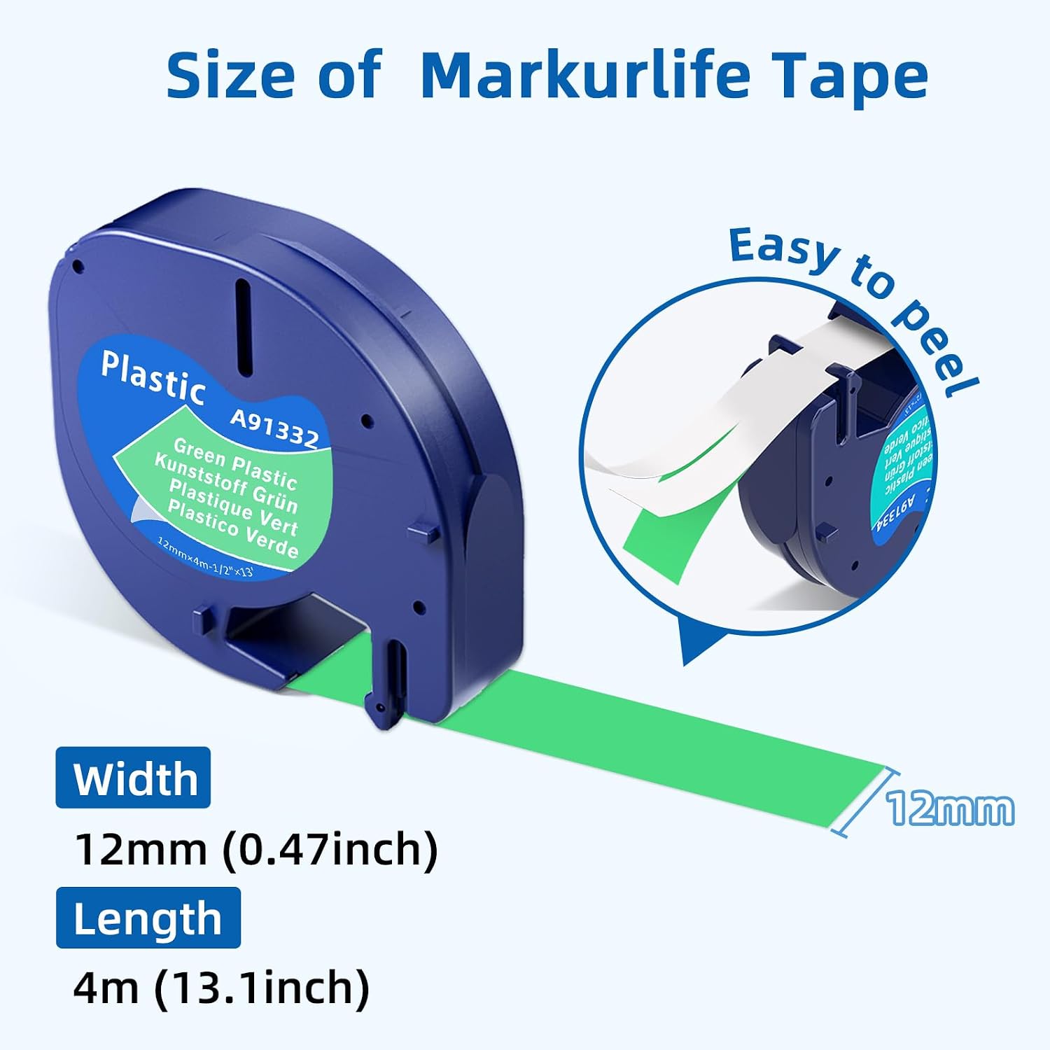 Detalle 2 de 6er-Pack Etikettenband kompatibel mit DYMO LetraTag 12 mm x 4 m (UV-beständig, wasserfest) – bunt: Schwarz auf Klar/Weiß/Rot/Gelb/Blau/Grün