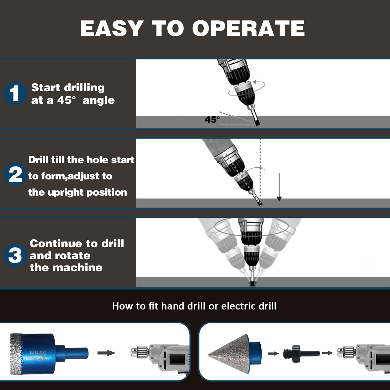 Detalle 2 de BeQell 10-Piece Diamond Hole Saw Kit for Tile and Stone, Triangle Shank