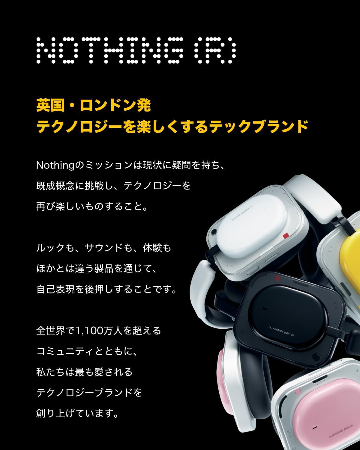 Detalle de Nothing Headphone (a) B186 ワイヤレスヘッドホン、最大135時間再生・アダプティブANC・LDAC対応