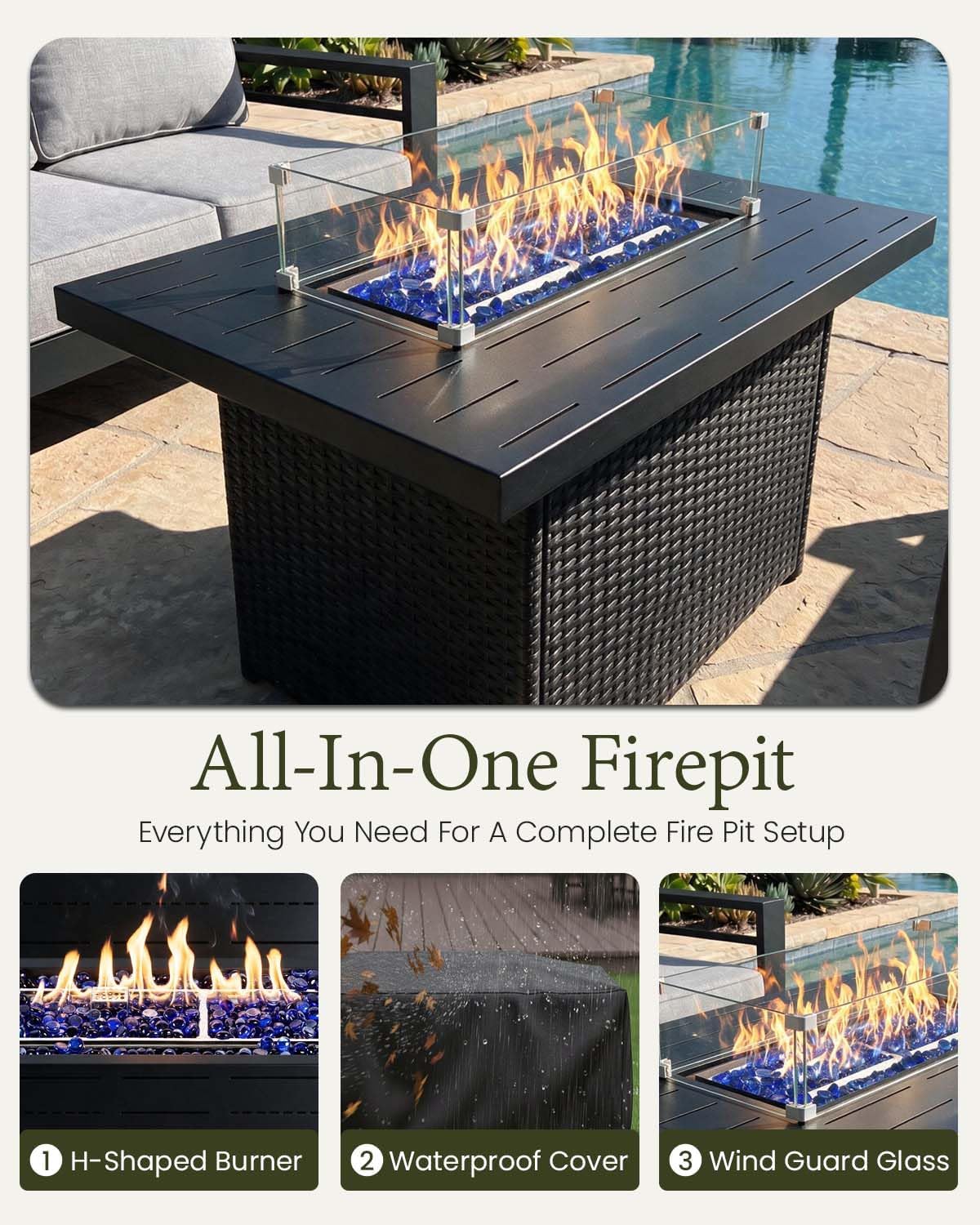 Thumbnail 6 de LayinSun KC5003 4-Piece Aluminum Patio Set with Fire Pit Table and Cushions