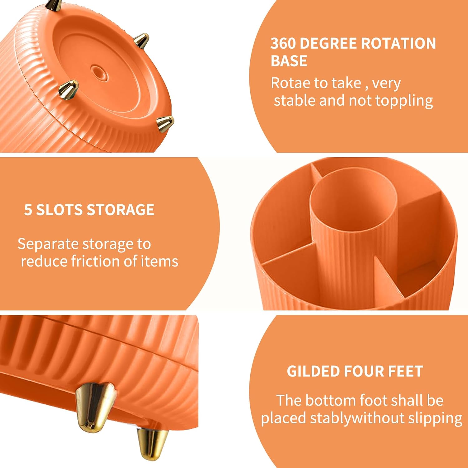 Detalle de 360° drehbarer Make-up Organizer mit 5 Fächern – Make up Organizer & Pinselhalter (Orange)