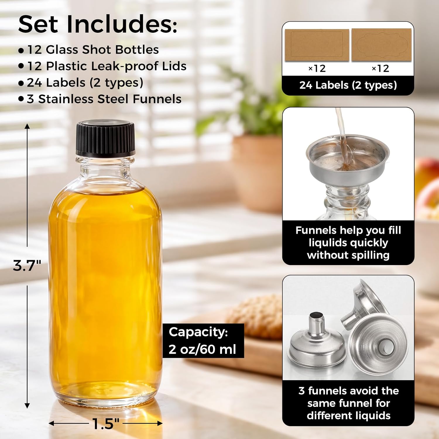 Thumbnail 4 de 2 oz Small Clear Glass Bottles 12 Pack