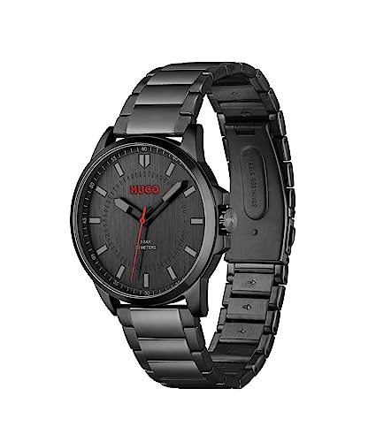 Detalle 2 de HUGO Analogue Quartz Watch for Men – First Collection, Black IP Stainless Steel Bracelet (1530187)
