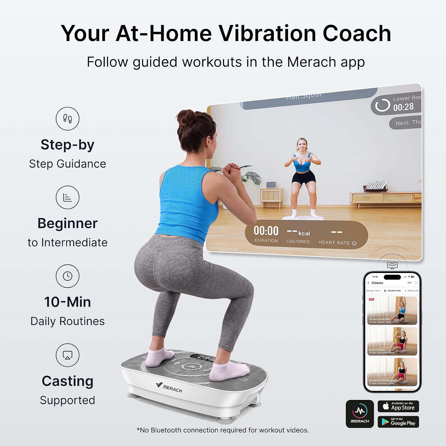 Detalle 2 de MERACH CV30 Curved Vibration Plate with 10 Levels and LED Calorie Tracking