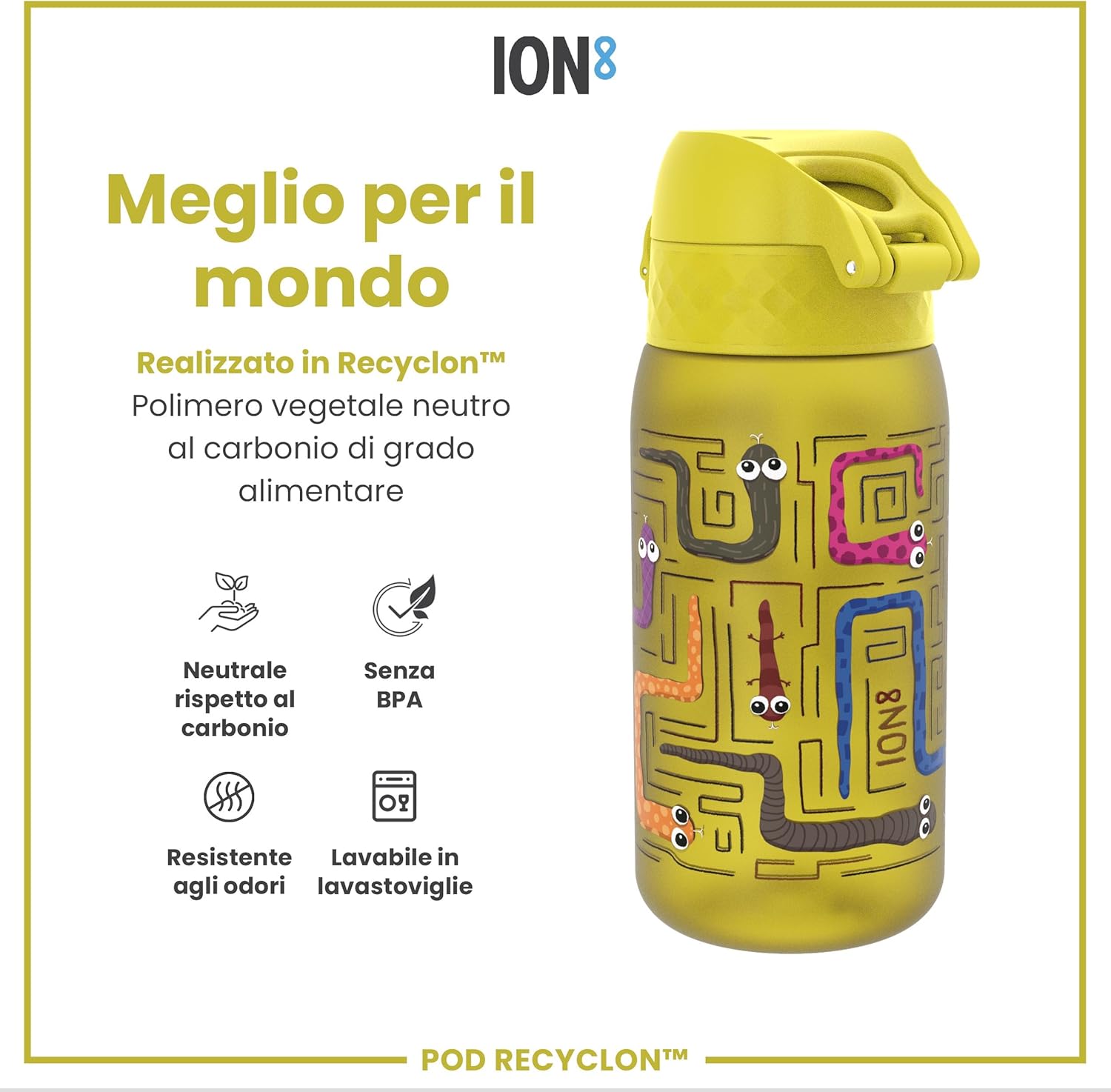 Detalle de Ion8 Borraccia per Bambini 350 ml – a prova di perdite, facile da aprire e lavabile in lavastoviglie