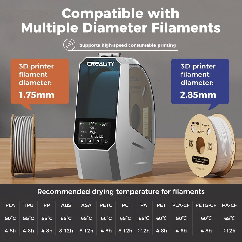Thumbnail 4 de Creality Official Space PI Filament Dryer for 1kg spools (built-in fan, 110W PTC heater, one-key presets)