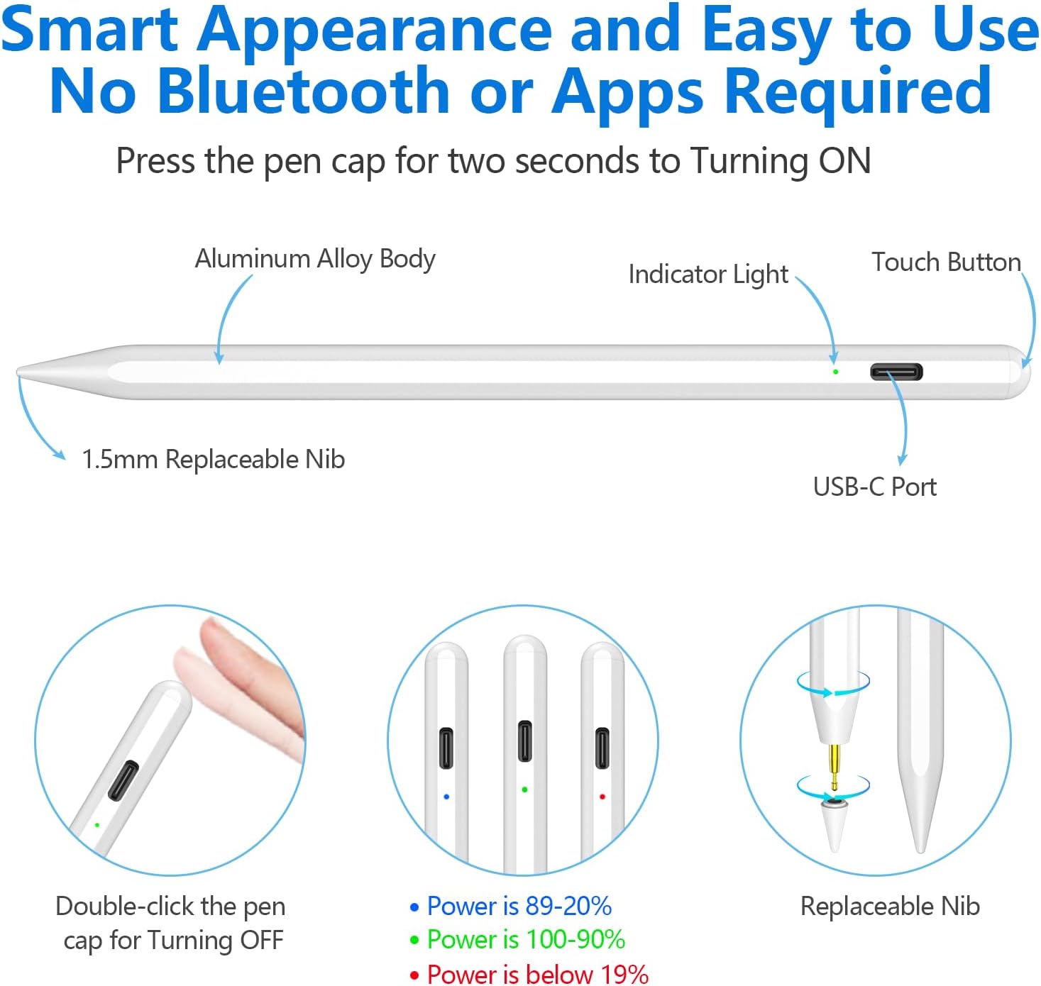 Thumbnail 5 de TQQ Pencil for iPad (2018–2026): Pixel-Perfect Precision with Tilt Sensitivity and Fast Charge