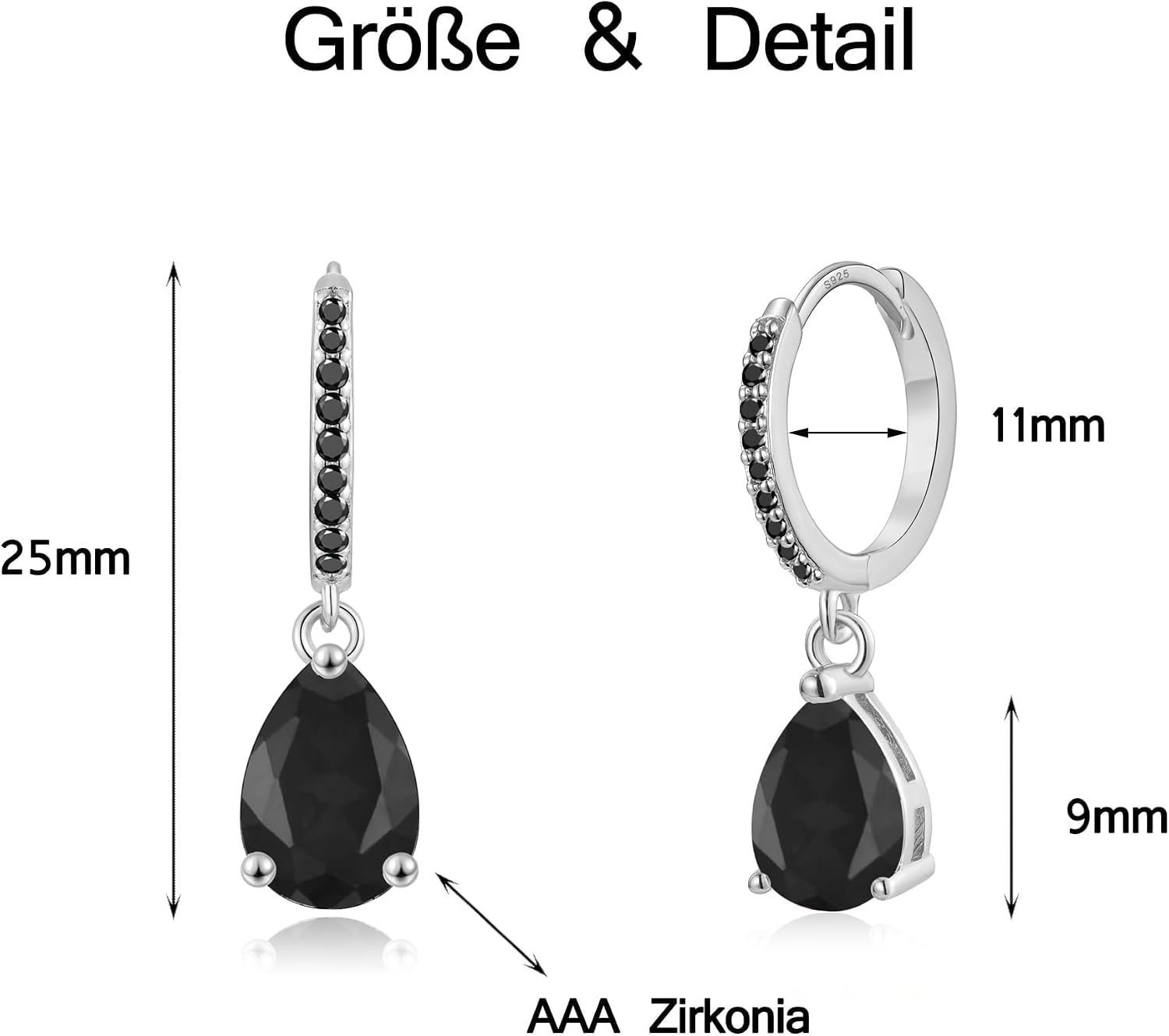 Thumbnail 5 de MASOP Ohrringe aus Silber 925 mit Hänger – Creolen mit Zirkonia in Tropfenform (nickelfrei)