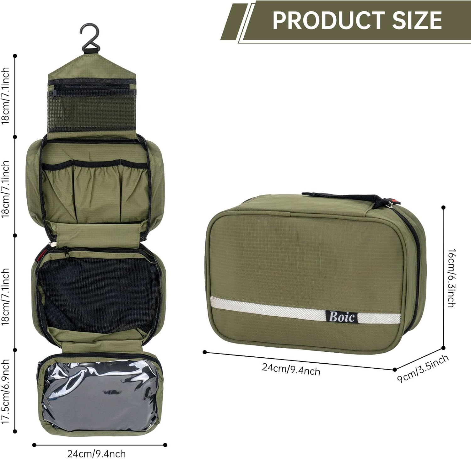 Thumbnail 3 de Boic Hanging Toiletry Bag – Waterproof Foldable Travel Wash Bag (Green)
