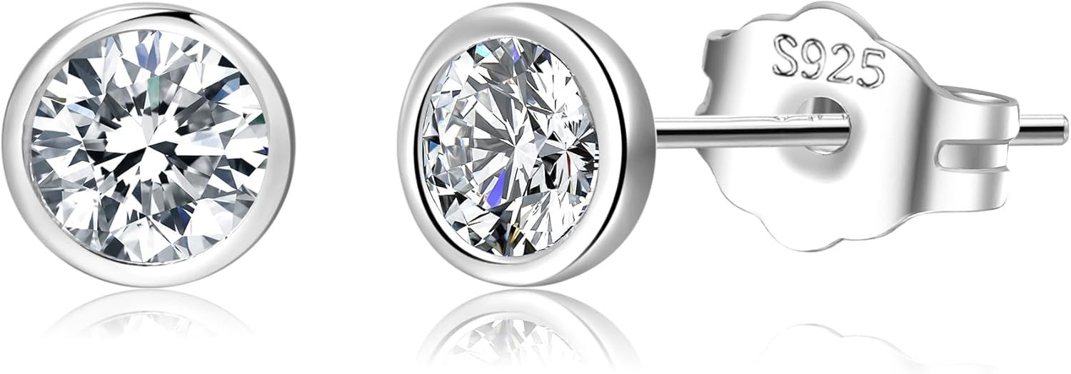 Detalle de Senteria Silber Creolen für Damen – S925 Sterling Silber, 14 Karat Weißgold Plattiert, Gedrehte Zirkonia, 4 mm