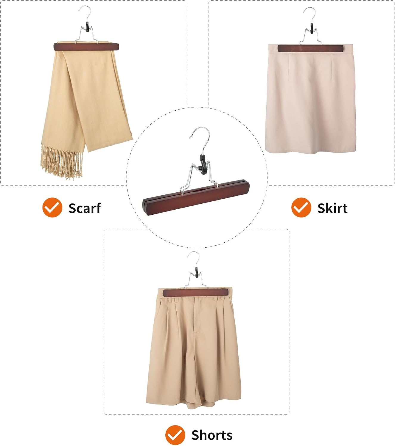 Detalle 2 de Amazon Basics Holzkleiderbügel für Hosen, Kirschrot, 10er-Pack – 25 × 16,5 cm