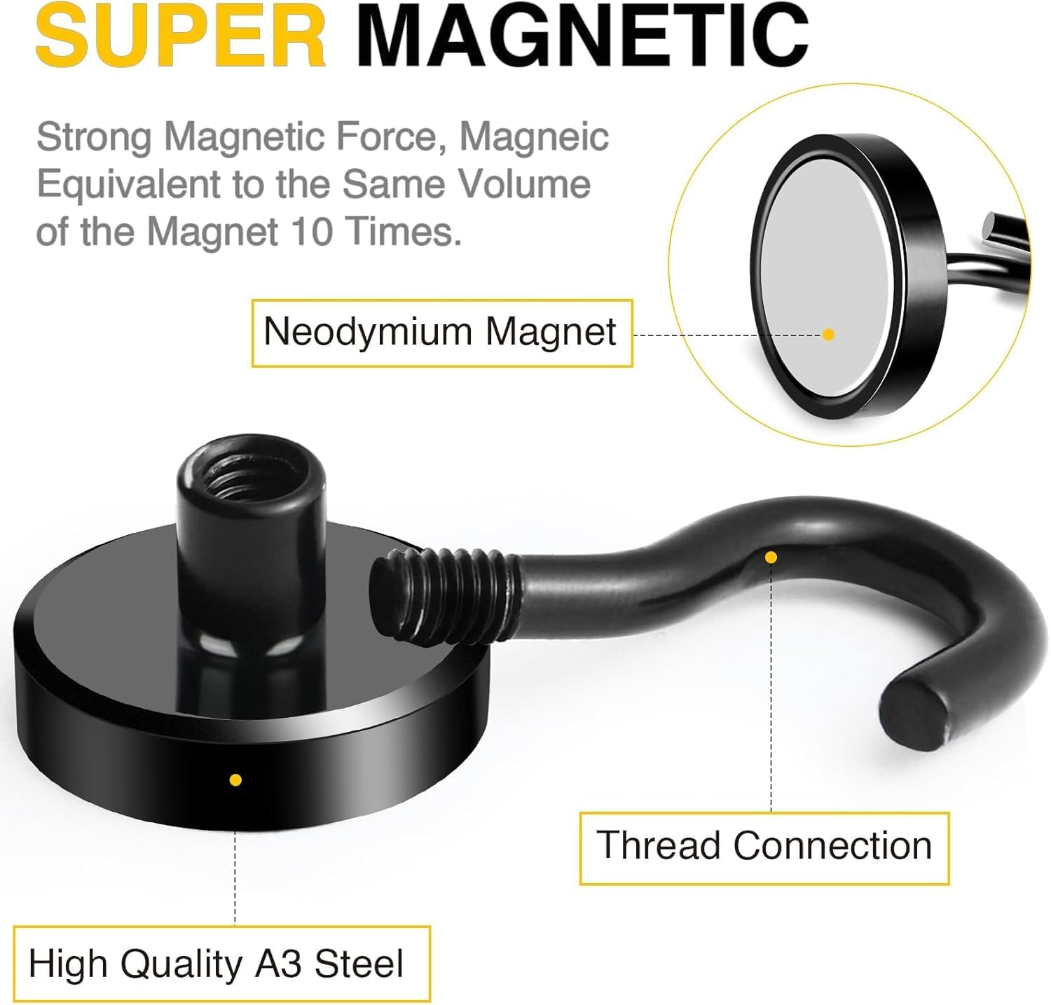 Thumbnail 3 de DIYMAG Magnetic Hooks, 12-Pack, Black Neodymium Hooks, 85 lb Vertical Capacity