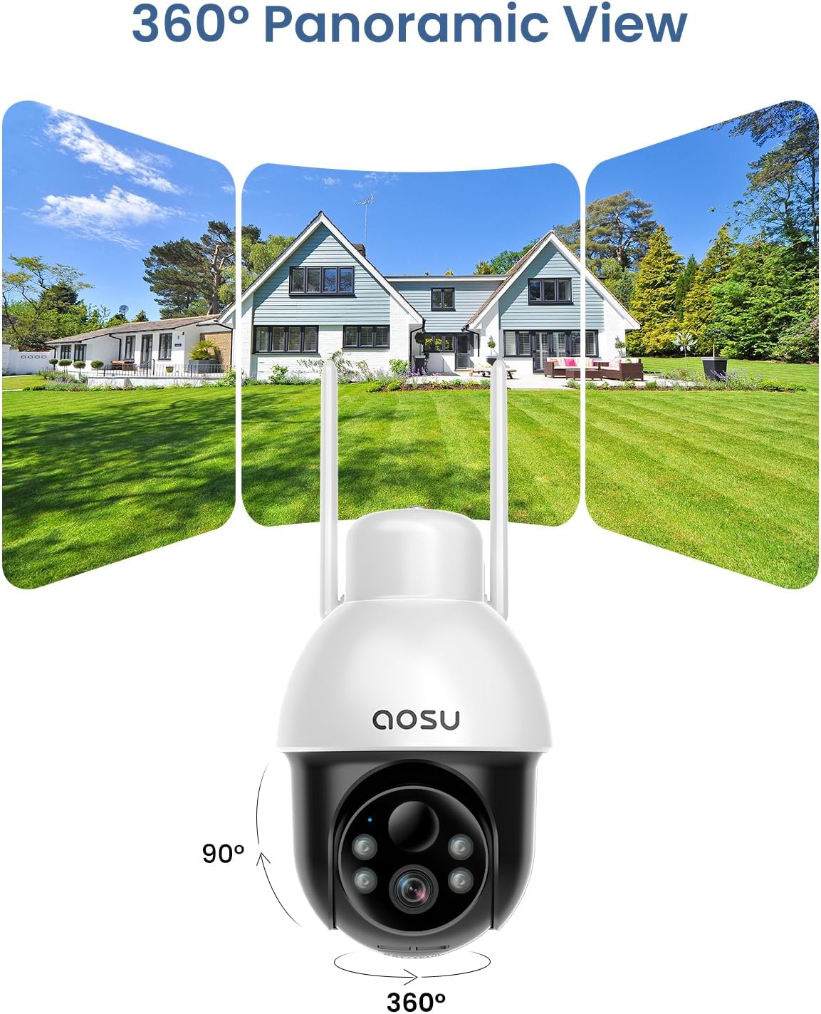 Detalle de aosu Solar Camera Security Outdoor (2-Pack) with 360° Panoramic View, 2K Night Vision, Human Auto Tracking