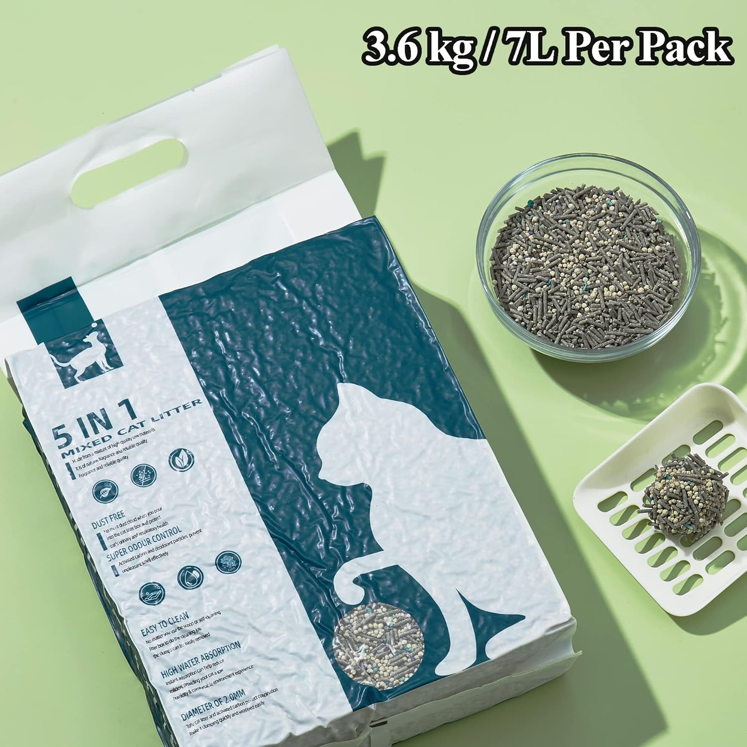 Thumbnail 6 de Vealind Tofu Cat Litter Clumping Litter for Cats, 5 in 1 Unscented Dust-Free 3.6 kg