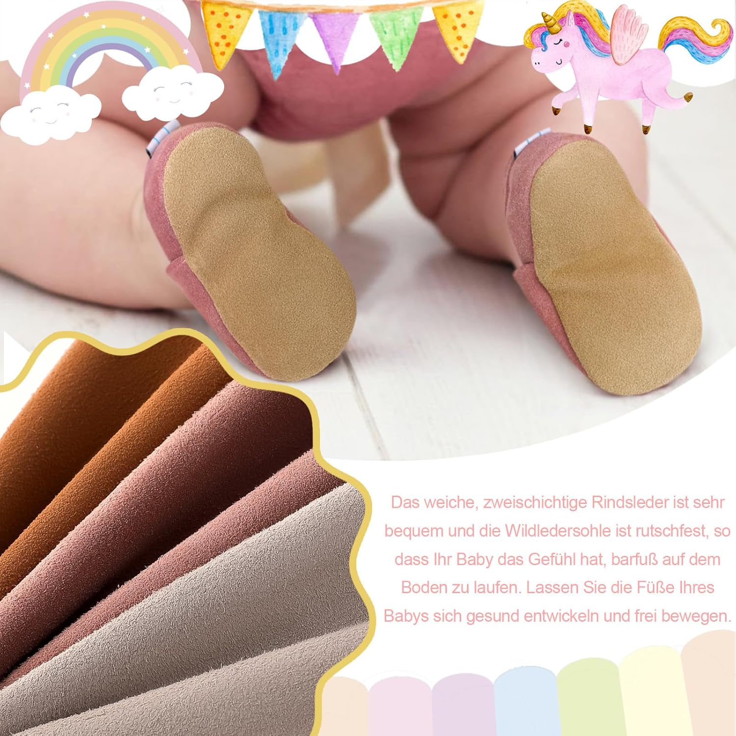 Thumbnail 1 de Aiseyi chaussons pour bébé en cuir souple antidérapants avec élastique