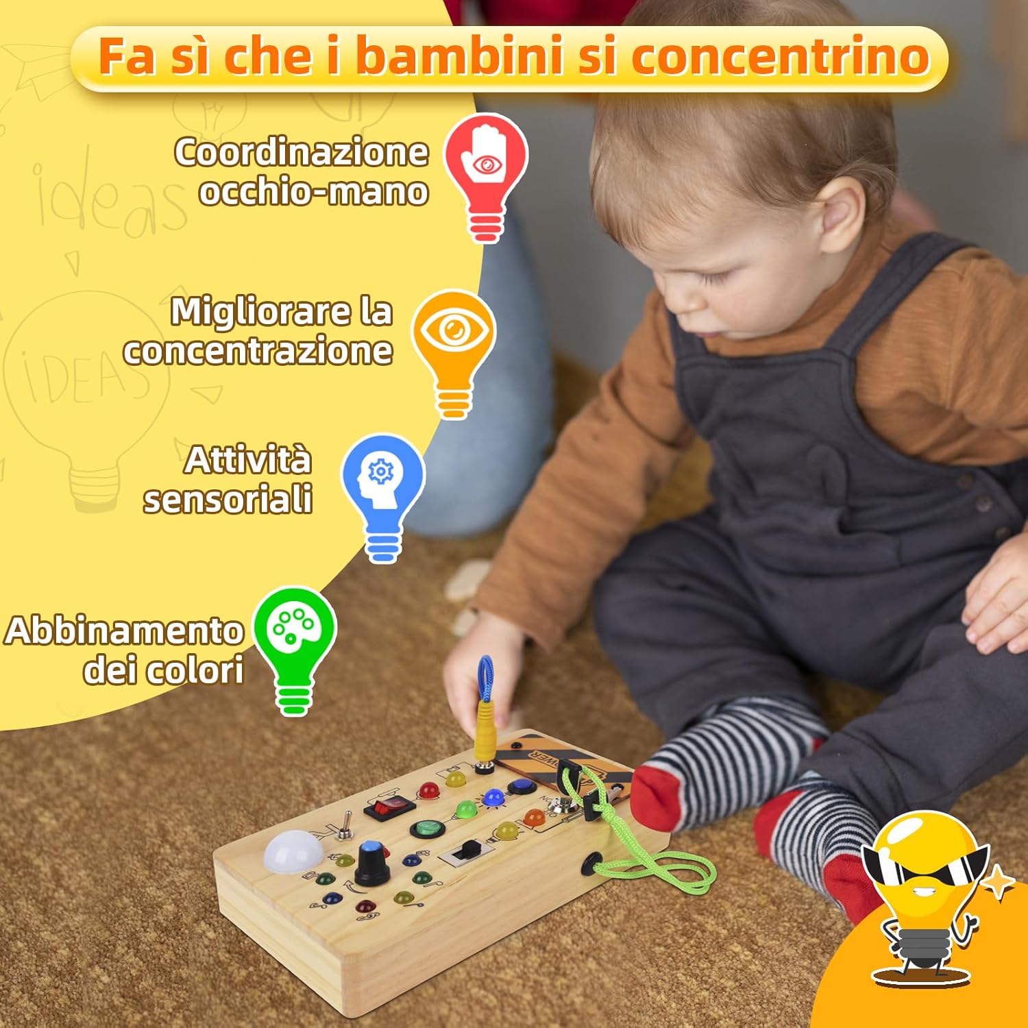 Detalle de Yitical Busy Board Montessori 15 luci LED