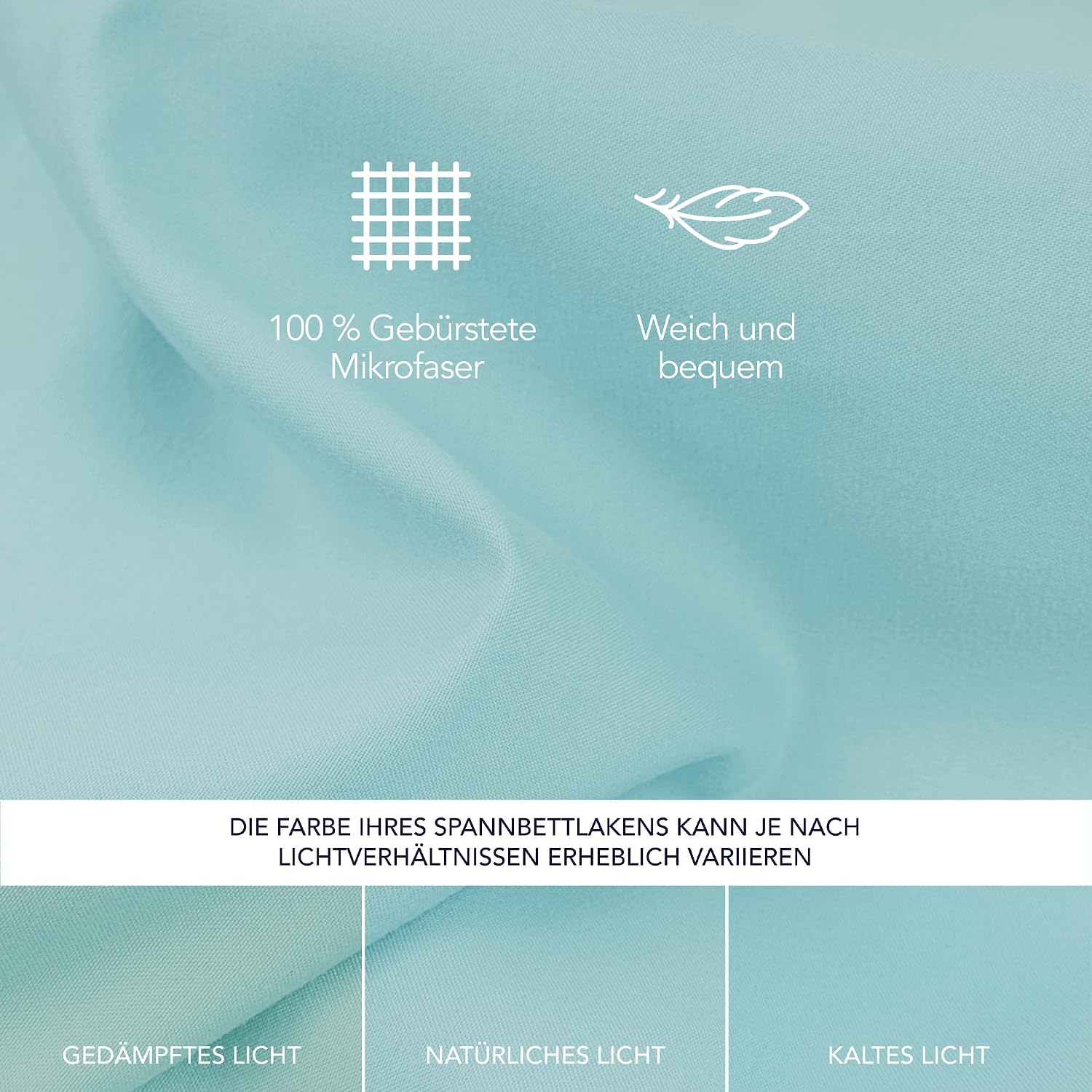 Detalle 2 de Dreamzie Spannbettlaken 200x200 aus Mikrofaser – tiefes Spannteil bis 33 cm, Oeko-Tex Aqua