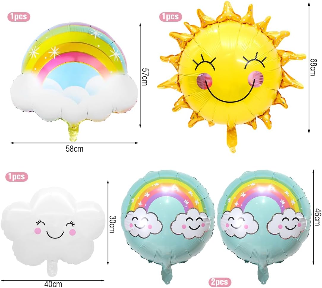 Thumbnail 2 de Aurasky Regenbogen Geburtstagsdeko 5: Folienballons mit Wolken & Sonne (Zahl 5 Set)