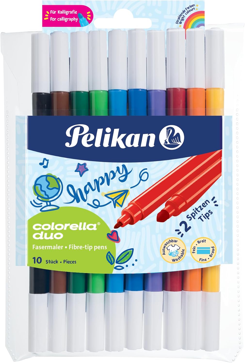 Detalle de Pelikan 973172 märkpennor, 10-pack med två spetsar och flera färger